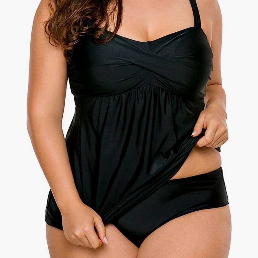 LALAGEN Women's Straps Swimdress Plus Size Two Pieces Tankini Bikini Set